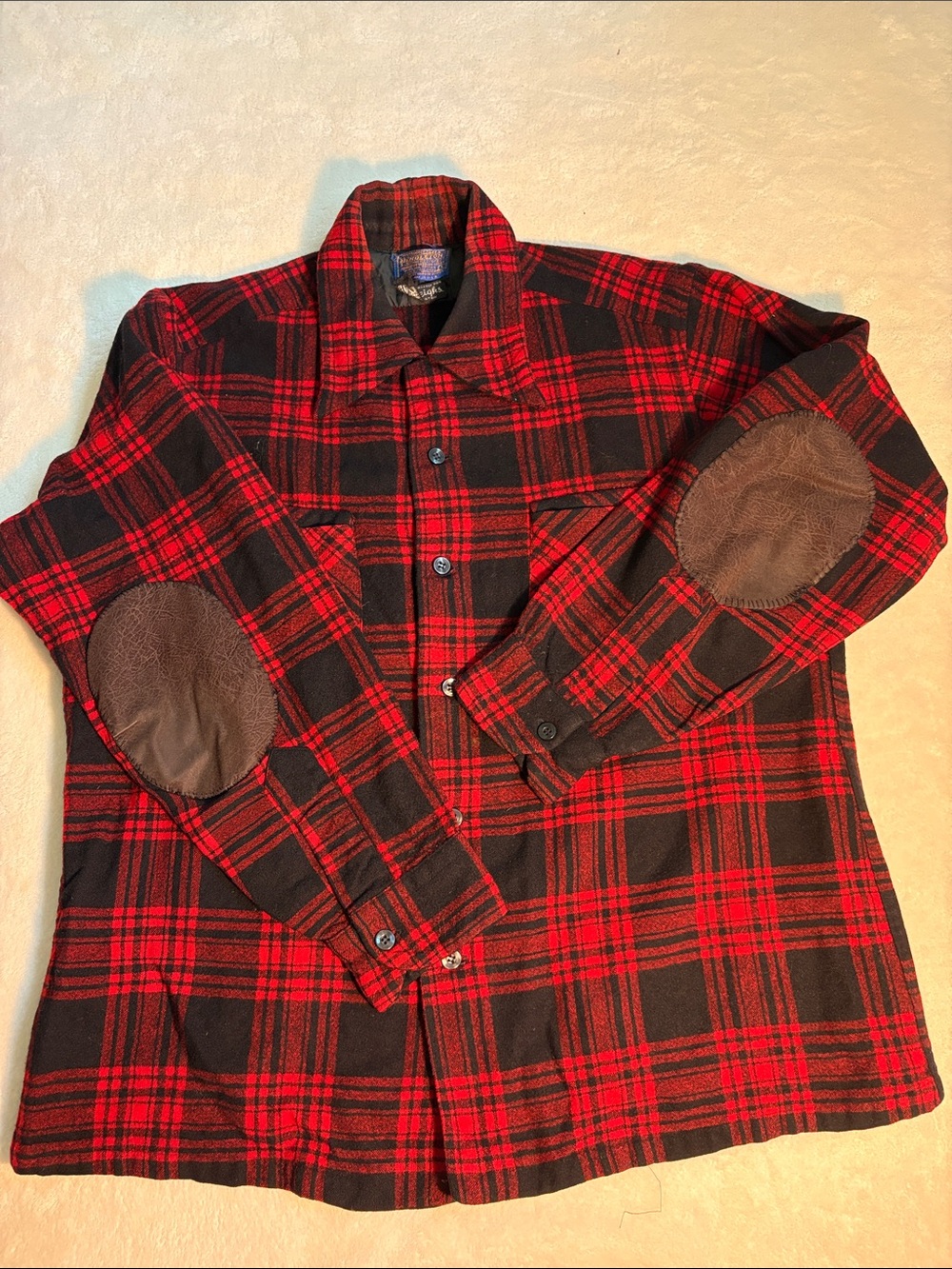 Pendleton Red & Black Plaid Virgin Wool Made in USA Button Down Size L